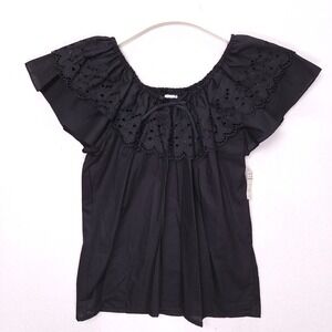 Stacy Star of California Vintage Black Eyelet Ruffle Off Shoulder Top Medium